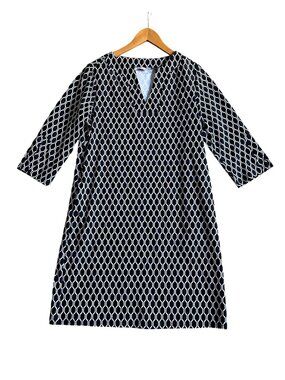 Aryeh Women's Sz M Black & White Honeycomb Shift Dress 3/4 Sleeve V-Neck